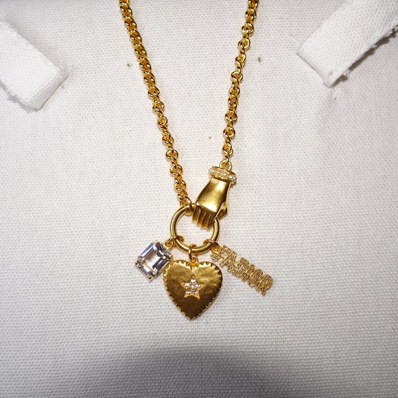 Dior J'Adior Hand Heart Crystal Gold Chain Necklace - Picture 1 of 13